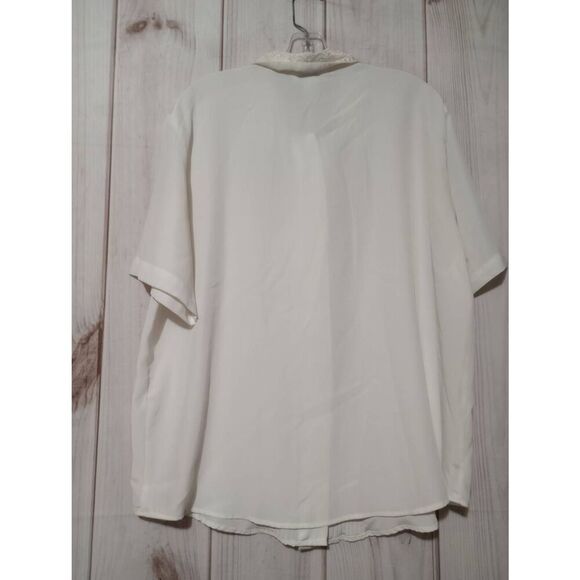 Sellecca Shirt Ladies 18 Button Front Short Sleeve White‎ Embroidered Semi Sheer - Picture 2 of 8